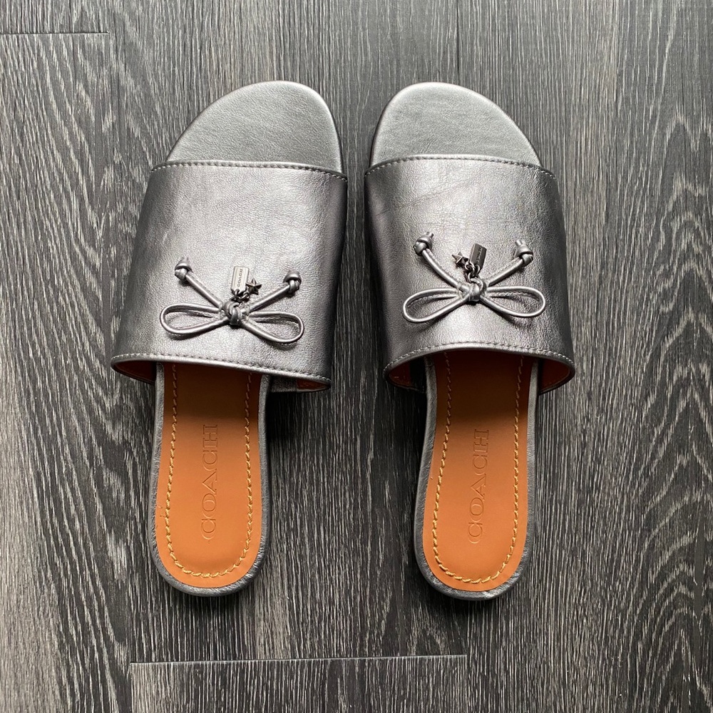 NWOT Coach Silver Slides Sandals